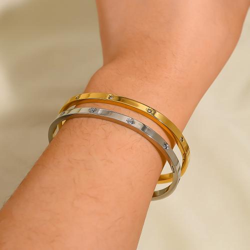 Titanium Steel Bracelet & Bangle, plated, fashion jewelry & micro pave cubic zirconia, more colors for choice, Sold By PC