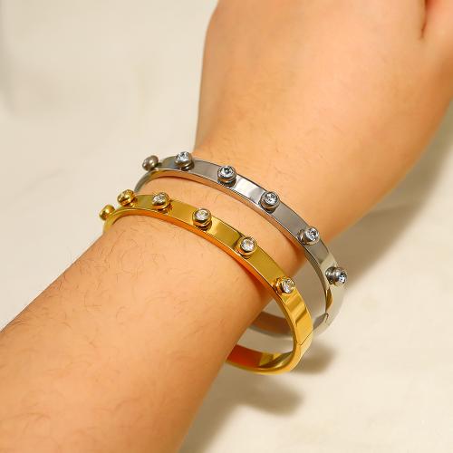 Titanium Steel Bracelet & Bangle, plated, fashion jewelry & micro pave cubic zirconia, more colors for choice, Sold By Pair