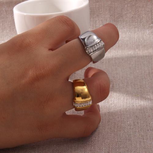 Rhinestone Stainless Steel Finger Ring 304 Stainless Steel plated fashion jewelry & with rhinestone Sold By PC