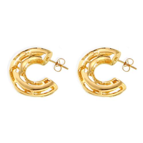 Brass Stud Earring 18K gold plated fashion jewelry & for woman & hollow Sold By Pair