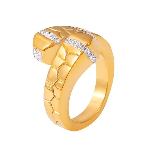 Titanium Steel Finger Ring 18K gold plated fashion jewelry & for woman & with rhinestone Sold By PC