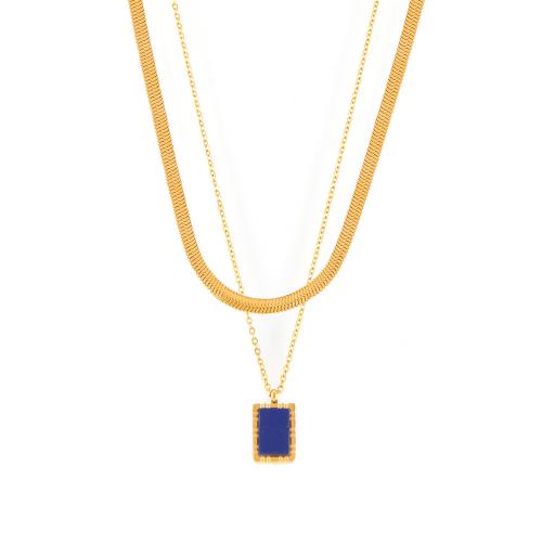 Titanium Steel Necklace with Lapis Lazuli 18K gold plated fashion jewelry & for woman Sold By PC