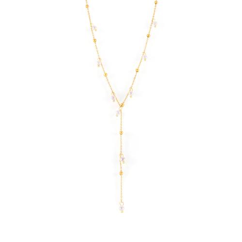 Titanium Steel Necklace, with Freshwater Pearl, with 5cm extender chain, 18K gold plated, fashion jewelry & for woman, Length:Approx 36 cm, Sold By PC