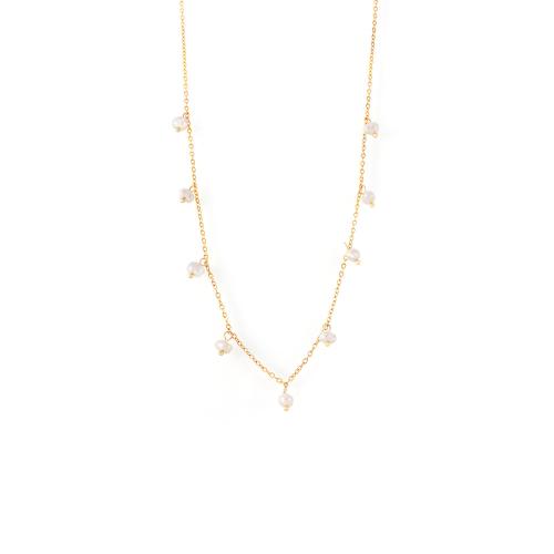 Collier d'acier titane, avec perle d'eau douce cultivée, avec 5cm chaînes de rallonge, Plaqué or 18K, bijoux de mode & pour femme, Longueur:Environ 40 cm, Vendu par PC