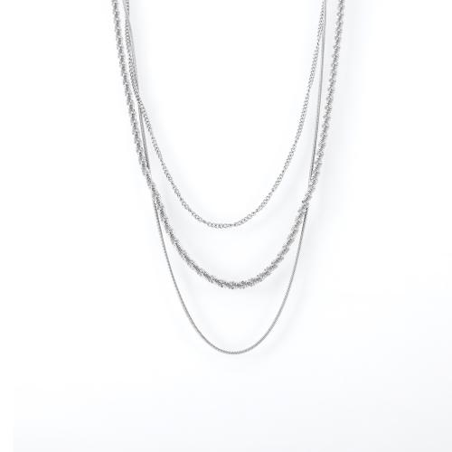 Colar de aço titânio, Partículas de aço, with 5cm extender chain, três camadas & joias de moda & para mulher, cor original, comprimento Aprox 38 cm, vendido por PC