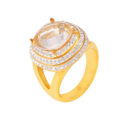 Anillo de dedo del acero inoxidable del Zirconia cúbico, acero inoxidable 304, con cúbica circonia, 18K chapado en oro, diverso tamaño para la opción & para mujer & con diamantes de imitación, Vendido por UD