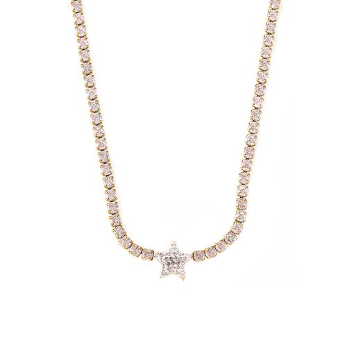 Collier d'acier titane, avec zircon cubique, avec 5cm chaînes de rallonge, Plaqué or 18K, bijoux de mode & pour femme, Longueur:Environ 38 cm, Vendu par PC