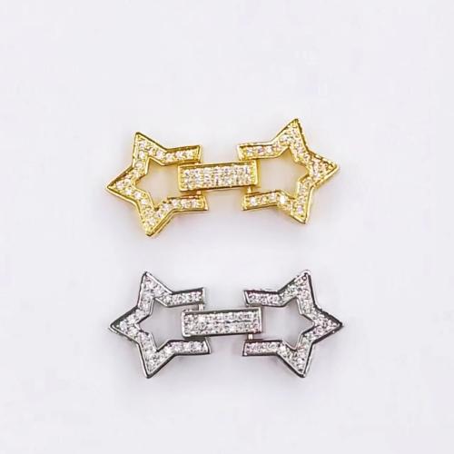 Brass Fold Over Clasp, Star, plated, DIY & micro pave cubic zirconia, more colors for choice, 29.90x13.40mm, Sold By PC