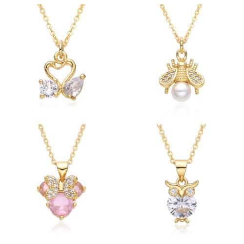 Cubic Zircon Micro Pave Brass Necklace, with Plastic Pearl, plated, different styles for choice & micro pave cubic zirconia & for woman, more colors for choice, Length Approx 41-50 cm, Sold By PC