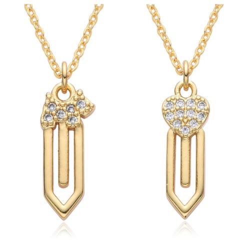 Cubic Zircon Micro Pave Brass Necklace plated & micro pave cubic zirconia & for woman golden Length Approx 41-50 cm Sold By PC