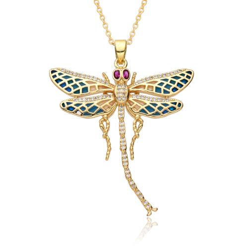 Cubic Zircon Micro Pave Brass Necklace, Dragonfly, plated, micro pave cubic zirconia & for woman & enamel, more colors for choice, Length:Approx 41-50 cm, Sold By PC