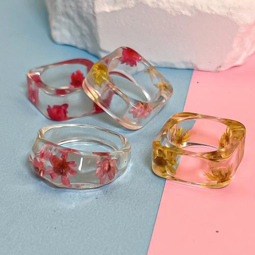 Resin Finger Ring, with Dried Flower, polished, different styles for choice & for woman, more colors for choice, Ring diameter 1.8cm, Sold By PC