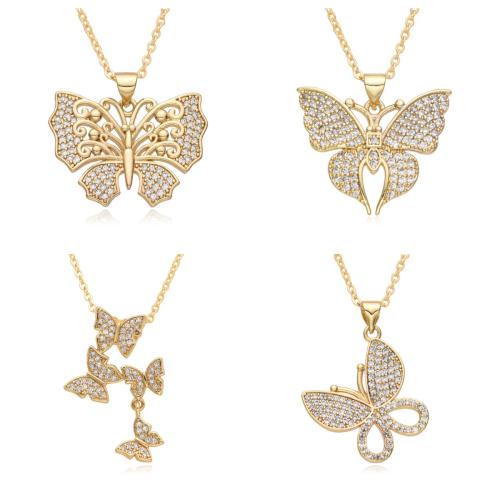 Cubic Zircon Micro Pave Brass Necklace, Butterfly, plated, different styles for choice & micro pave cubic zirconia & for woman, more colors for choice, Length:Approx 41-50 cm, Sold By PC