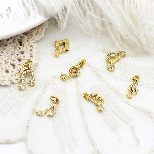 Cubic Zirconia Micro Pave bronze Pingente, cobre, nota musical, banhado, DIY & Vario tipos a sua escolha & micro pavimento em zircônia cúbica, dourado, vendido por PC