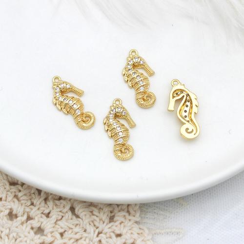 Cubic Zirconia Micro Pave bronze Pingente, cobre, Cavalo do mar, banhado, DIY & micro pavimento em zircônia cúbica, dourado, vendido por PC