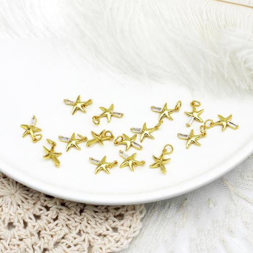 Cubic Zirconia Micro Pave Brass Pendant, Starfish, plated, DIY & micro pave cubic zirconia, golden, Sold By PC