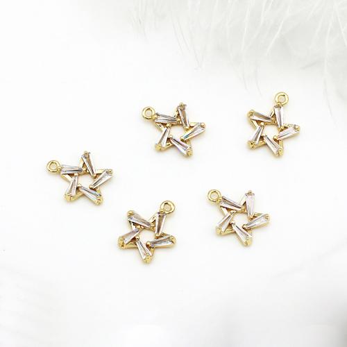 Cubic Zirconia Micro Pave bronze Pingente, cobre, Estrela, banhado, DIY & micro pavimento em zircônia cúbica, dourado, vendido por PC