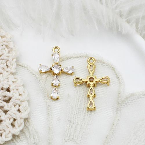 Cubic Zirconia Micro Pave Brass Pendant Cross plated DIY & micro pave cubic zirconia golden Sold By PC