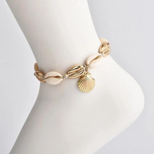 Tibetan Style Anklet, with Wax Cord & Shell, for woman, golden, Sold By PC