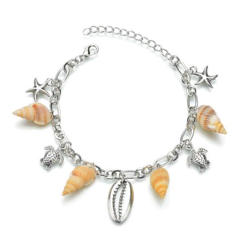 Bracelet de cheville en alliage de zinc, avec coquille, avec 7cm chaînes de rallonge, styles différents pour le choix & pour femme, couleur platine, Longueur:Environ 19-22 cm, Vendu par PC