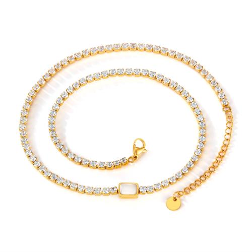 Collier d'acier titane, Placage, pavé de micro zircon & pour femme, doré, Vendu par PC