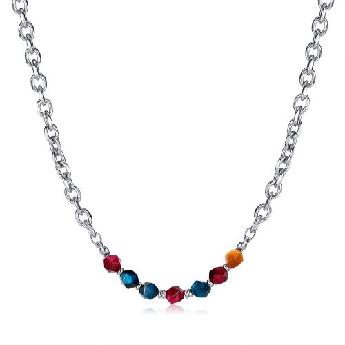 Stainless Steel Jewelry Necklace, 304 Stainless Steel, with Natural Stone, plated, for woman, original color, Sold By PC