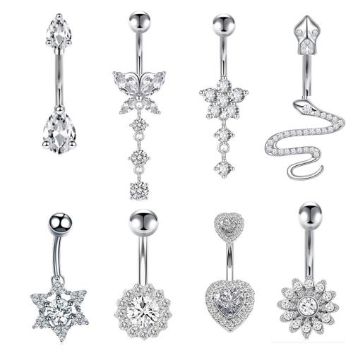 Stainless Steel Belly Ring, 316 Stainless Steel, with Brass, plated, Unisex & different styles for choice & micro pave cubic zirconia, more colors for choice, Sold By PC