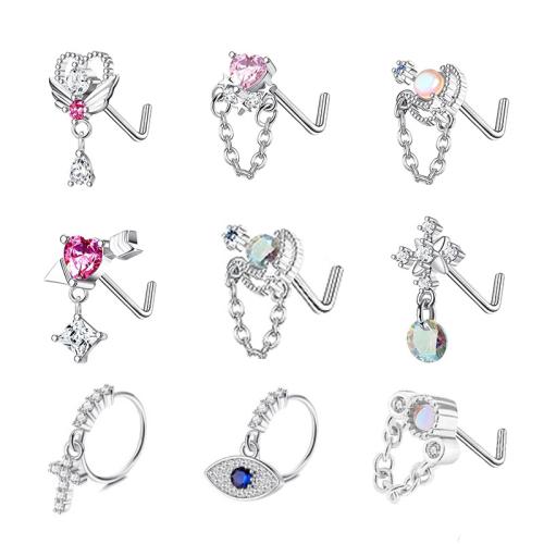 Bijoux de Piercing nez en acier inoxydable, Acier inoxydable 316, avec laiton, Placage, unisexe & styles différents pour le choix & pavé de micro zircon, plus de couleurs à choisir, Vendu par PC