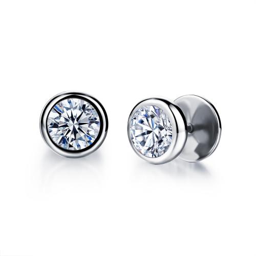 Stainless Steel Stud Earrings 304 Stainless Steel plated micro pave cubic zirconia & for man Sold By Pair