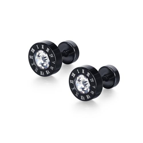 Stainless Steel Stud Earrings, 304 Stainless Steel, plated, micro pave cubic zirconia & for man, black, Sold By Pair