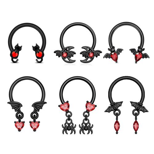 Gioielleria da Piercing naso in acciaio inox, 316 acciaio inox, placcato, unisex & stili diversi per la scelta & Micro spianare cubic zirconia & smalto, nero e rosso, 1.20x10mm, Venduto da PC