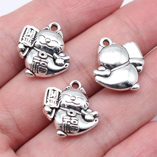 Sinc Alloy Pendants Ainmhithe, Cat, dath airgid antique plátáilte, DIY, Díolta De réir PC