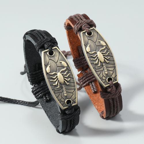 Zinc Alloy Bracelet with Linen & PU Leather plated for man nickel lead & cadmium free Sold By PC