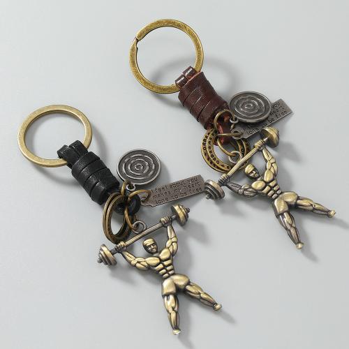 Tibetan Style Key Clasp, with PU Leather & Iron, plated, fashion jewelry, more colors for choice, nickel, lead & cadmium free, Sold By PC