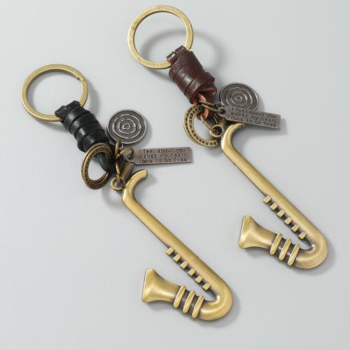 Tibetan Style Key Clasp, with PU Leather & Iron, plated, fashion jewelry, more colors for choice, nickel, lead & cadmium free, Sold By PC