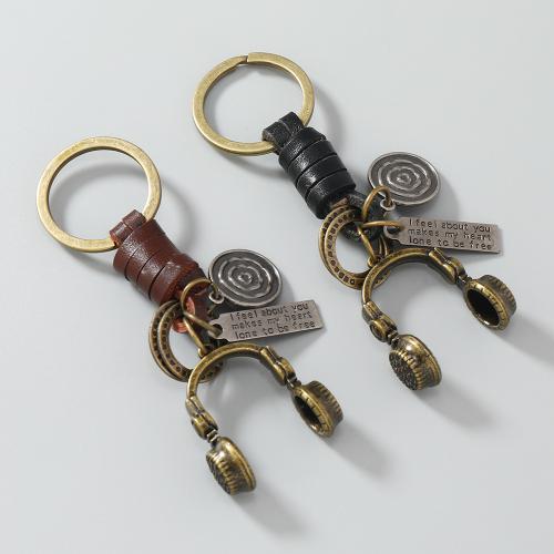 Tibetan Style Key Clasp, with PU Leather & Iron, plated, fashion jewelry, more colors for choice, nickel, lead & cadmium free, Sold By PC