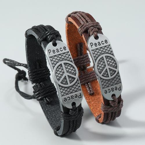 Tibetan Style Bracelet, with Linen & PU Leather, plated, Unisex, more colors for choice, nickel, lead & cadmium free, Sold By PC