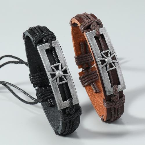 Tibetan Style Bracelet, with Linen & PU Leather, plated, for man, more colors for choice, nickel, lead & cadmium free, Sold By PC