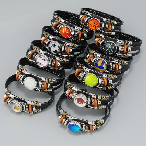 Zinklegering armbandkettingen, Zinc Alloy, met PU & Copper Coated Plastic & Messing, plated, drie lagen & uniseks & verschillende stijlen voor de keuze, meer kleuren voor de keuze, nikkel, lood en cadmium vrij, Verkocht door PC