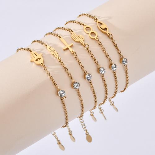 Stainless Steel Jewelry Bracelet, 304 Stainless Steel, Vacuum Ion Plating, different styles for choice & for woman & with rhinestone, more colors for choice, Length:14 cm, Sold By PC