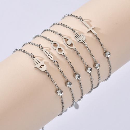 Pulsera de Acero Inoxidable, acero inoxidable 304, diferentes estilos para la opción & para mujer & con diamantes de imitación, más colores para la opción, longitud 14 cm, Vendido por UD