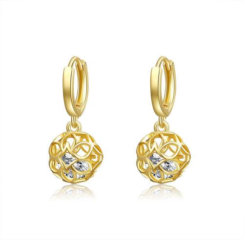 Boucle d’oreille goutte strass Hoop, laiton, bijoux de mode & pavé de micro zircon & pour femme & creux, doré, 28mm, Vendu par paire