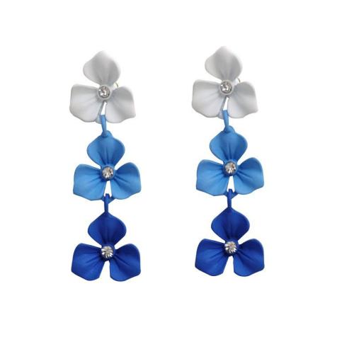 Tibetan Style Stud Earring, fashion jewelry & for woman & with rhinestone, blue, 32mm, Sold By Pair