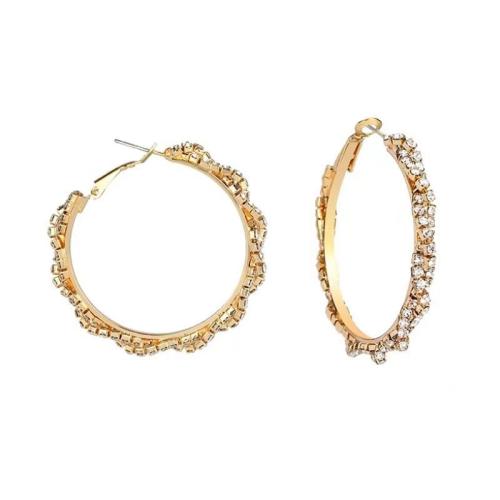 Boucles d'oreilles en alliage de zinc, bijoux de mode & pour femme & avec strass, doré, 45x45mm, Vendu par paire