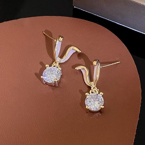 Tibetan Style Stud Earring, Rabbit, fashion jewelry & micro pave cubic zirconia & for woman, golden, 21x12mm, Sold By Pair