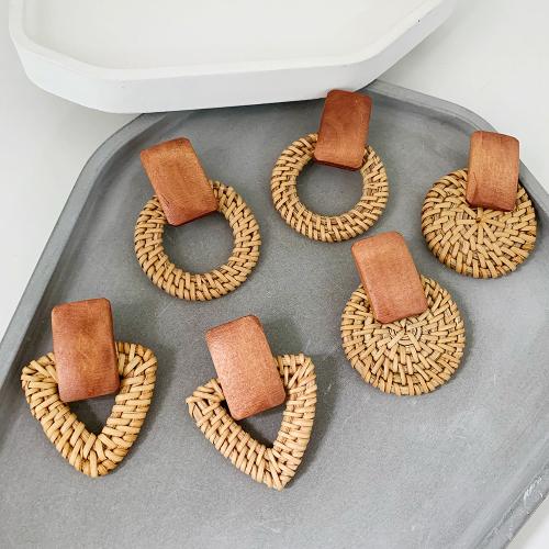 Wood Earring with Rattan fashion jewelry & for woman 60mm Sold By Pair