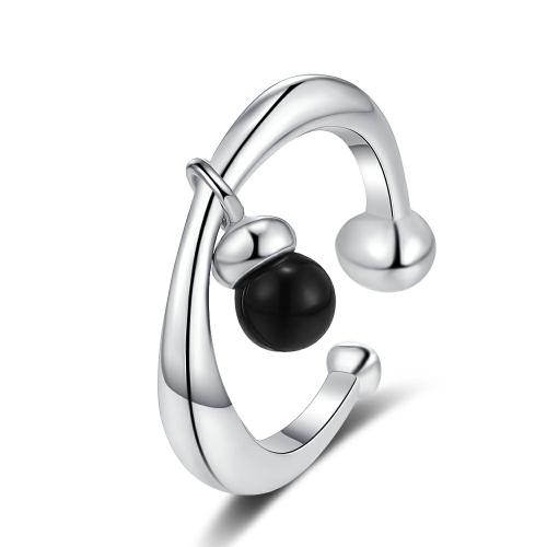 Sterling Silver Jewelry Finger Ring, 925 Sterling Silver, le Agate Black, jewelry faisin & do bhean, Inner diameter:16mm, Díolta De réir PC