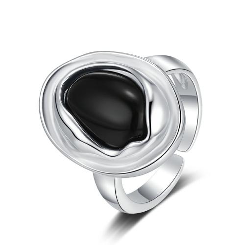 925 Sterling Silver Finger Rings, with Black Agate, fashion jewelry & for woman, Inner diameter:16mm, Sold By PC