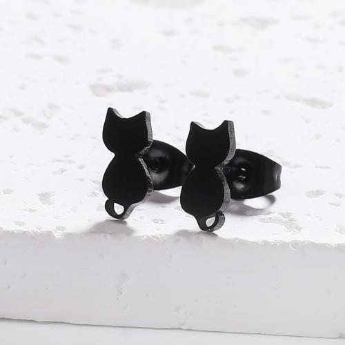 Stainless Steel Stud Earrings, 304 Stainless Steel, Cat, fashion jewelry & for woman, more colors for choice, 10x4mm, Sold By Pair