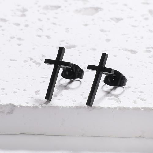 Stainless Steel Stud Earrings, 304 Stainless Steel, Cross, fashion jewelry & for woman, more colors for choice, 15x8mm, Sold By Pair